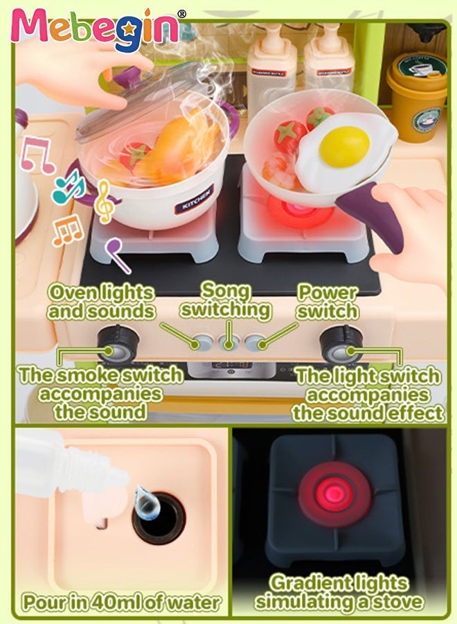 مجموعة لعب المطبخ التظاهري مع إكسسوارات غنية، مجموعة لعب المطبخ مع محاكاة واقعية للضوء والصوت والبخار، مجموعة لعب المطبخ الإبداعية للطبخ مع خاصية الطلب باللمس، هدية مثالية للأطفال، 66*22*95 سم - Image 4