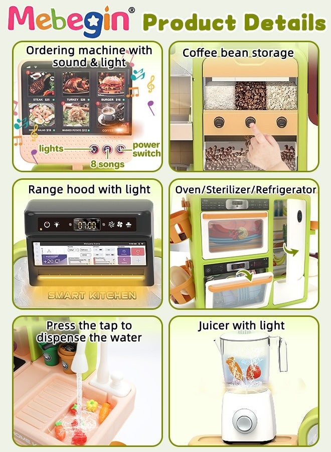 مجموعة لعب المطبخ التظاهري مع إكسسوارات غنية، مجموعة لعب المطبخ مع محاكاة واقعية للضوء والصوت والبخار، مجموعة لعب المطبخ الإبداعية للطبخ مع خاصية الطلب باللمس، هدية مثالية للأطفال، 66*22*95 سم - Image 5