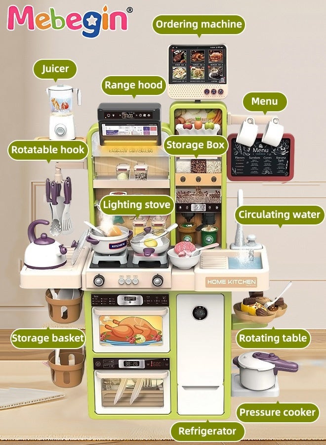 مجموعة لعب المطبخ التظاهري مع إكسسوارات غنية، مجموعة لعب المطبخ مع محاكاة واقعية للضوء والصوت والبخار، مجموعة لعب المطبخ الإبداعية للطبخ مع خاصية الطلب باللمس، هدية مثالية للأطفال، 66*22*95 سم - Image 3