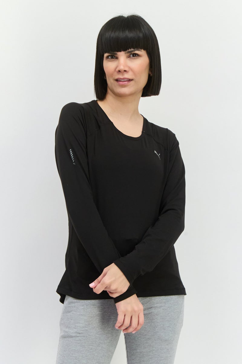 PUMA بلوزة رياضية نسائية بأكمام طويلة مناسبة للجري، سوداء - Image 1