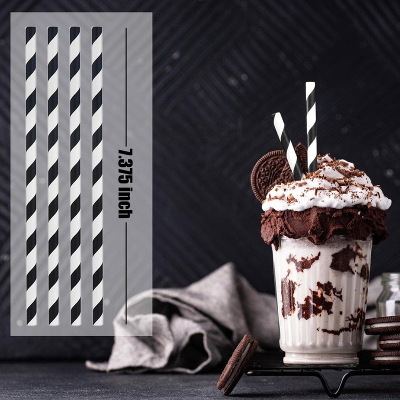ALINK 100 Counts Stripe Paper Straws (Black Stripe) - Image 2