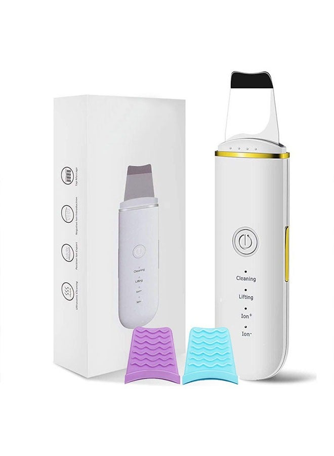 Generic Ultrasonic Skin Scrubber Vibration Face Spatula Blackhead Remover Facial Scrubber Shovel Clean Cavitation Peeling Facial Lifting-4 Modes（White）  - Image 1