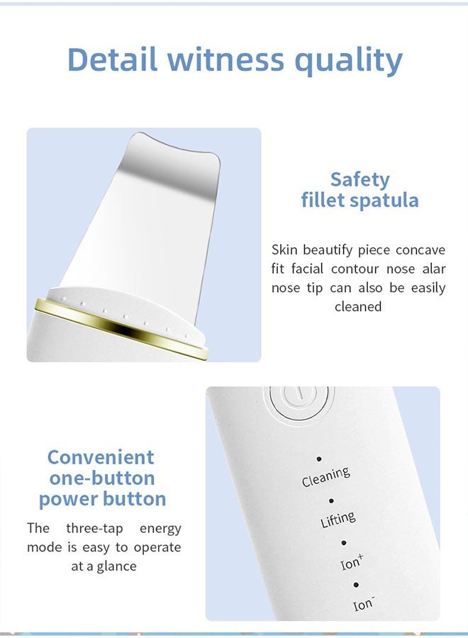 Generic Ultrasonic Skin Scrubber Vibration Face Spatula Blackhead Remover Facial Scrubber Shovel Clean Cavitation Peeling Facial Lifting-4 Modes（White）  - Image 2