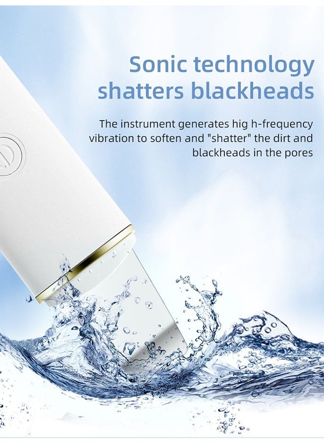 Generic Ultrasonic Skin Scrubber Vibration Face Spatula Blackhead Remover Facial Scrubber Shovel Clean Cavitation Peeling Facial Lifting-4 Modes（White）  - Image 4