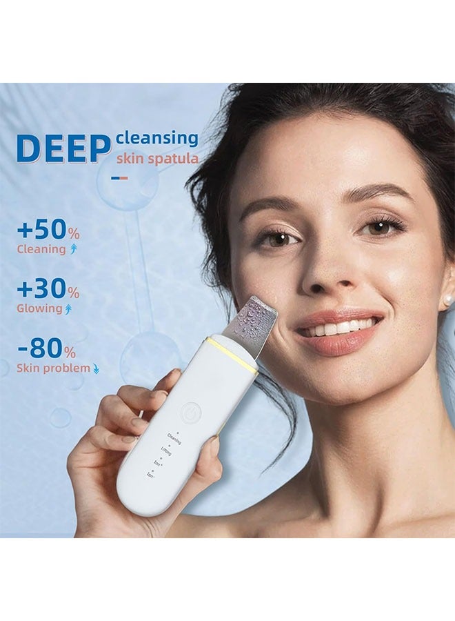 Generic Ultrasonic Skin Scrubber Vibration Face Spatula Blackhead Remover Facial Scrubber Shovel Clean Cavitation Peeling Facial Lifting-4 Modes（White）  - Image 5