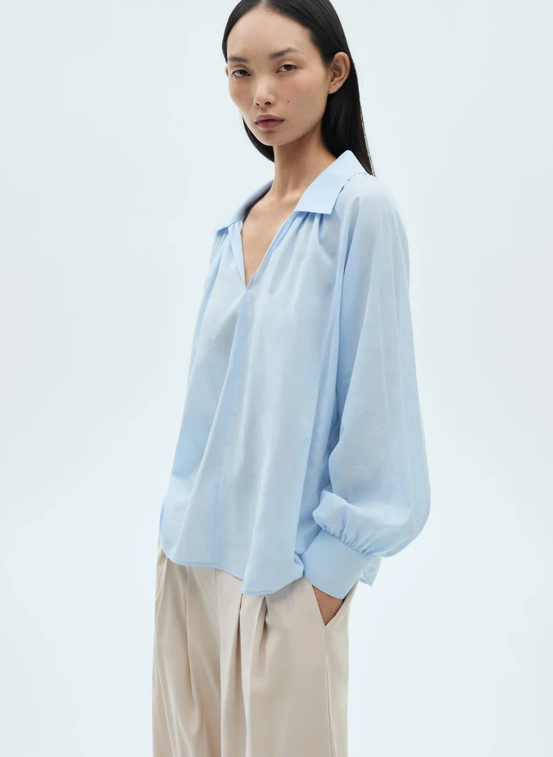 مانجو Puffed Sleeves Cotton Blouse