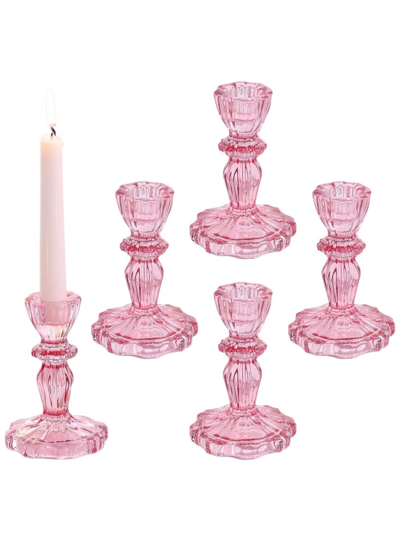 HOME ZONE Set of 4 Pink Taper Candle Holders for Table Centerpiece, Gold Tall Candle Stick Holder Stand for Wedding Decorations, Birthday, Table Décor - Image 1