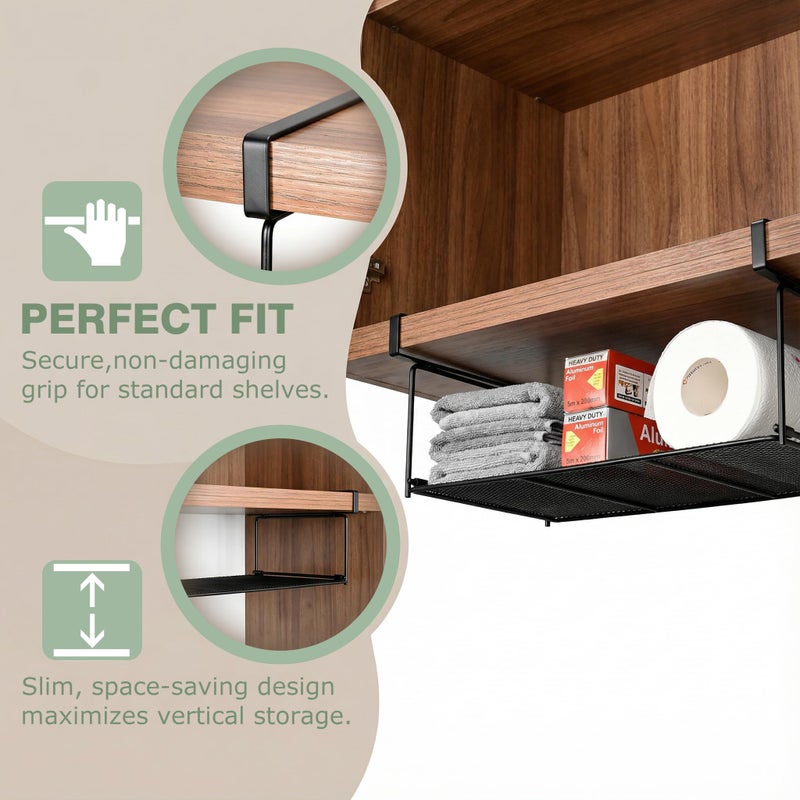 EHKIT Foil and Plastic Wrap Organizer Holder Foldable Under Cabinet Shelf Kitchen Pantry Desk Hanging Storage Rack (Black) - Image 5