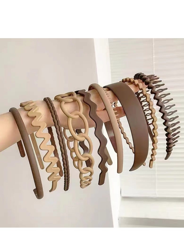 Generic 10 coffee-colored fashionable hair accessories for women, with a simple matte headband to prevent them from slipping when washing your face. 