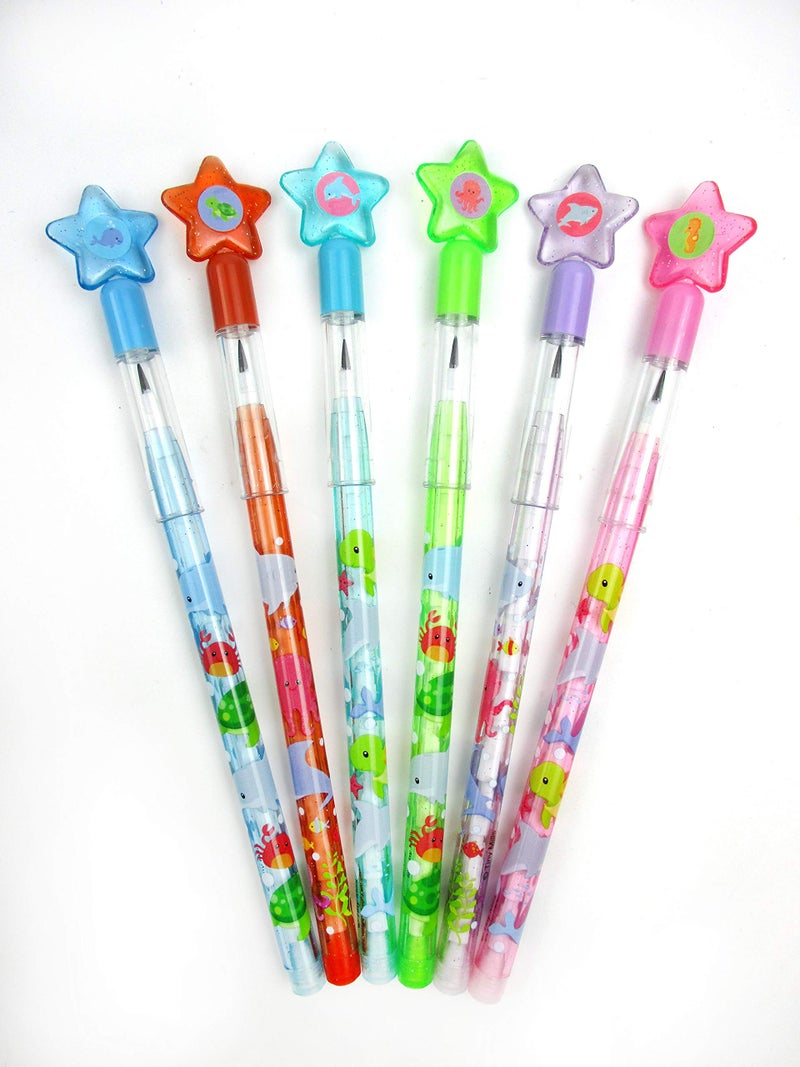TINYMILLS 24 Pcs Sea Animals Ocean Life Turtles Multi Point Stackable Pencil with Eraser for Birthday Party Favor Prize Carnival Goodie Bag Stuffers Classroom Rewards - Image 2