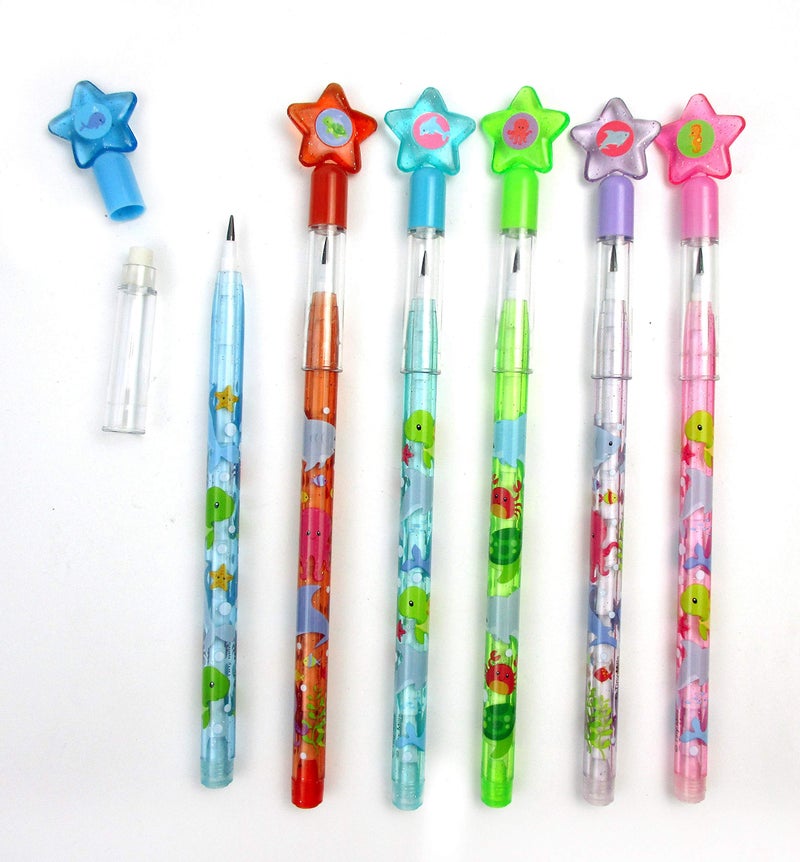 TINYMILLS 24 Pcs Sea Animals Ocean Life Turtles Multi Point Stackable Pencil with Eraser for Birthday Party Favor Prize Carnival Goodie Bag Stuffers Classroom Rewards - Image 3