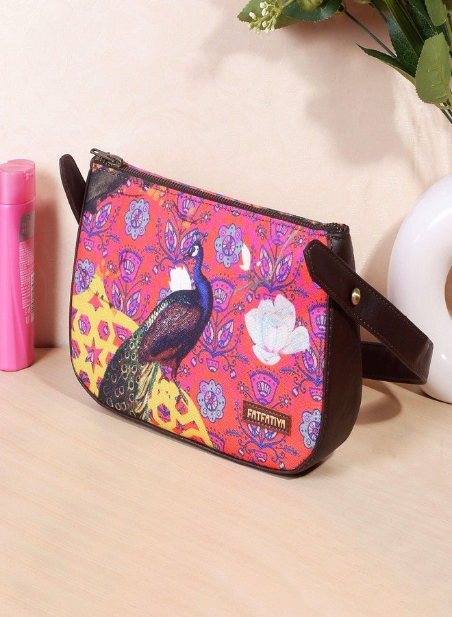 Fatfatiya Peacock Print Women’s Baguette Bag - Image 3