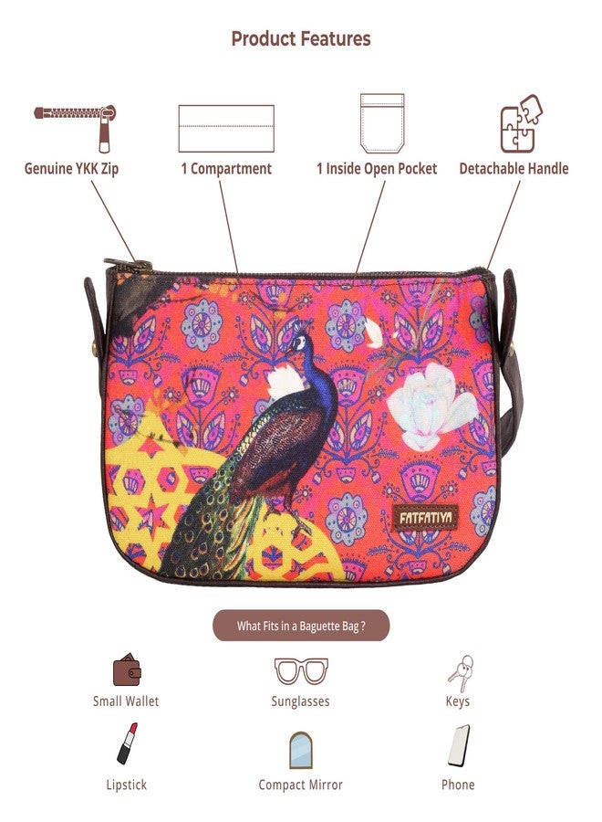 Fatfatiya Peacock Print Women’s Baguette Bag - Image 5
