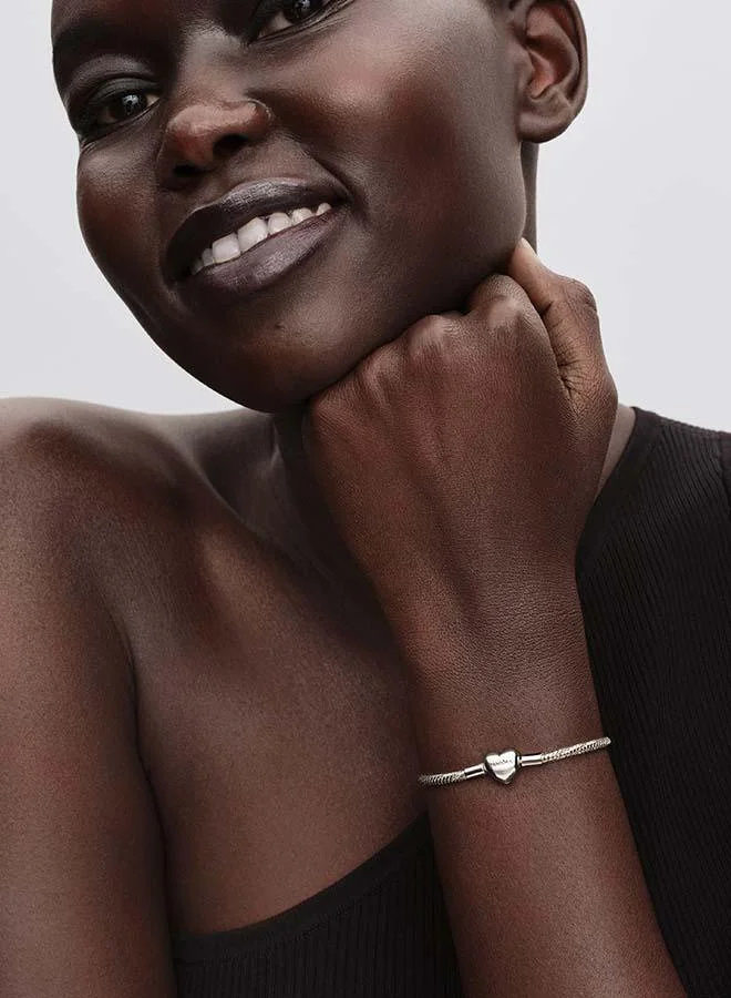 PANDORA Twisted snake chain sterling silver bracelet with engravable heart clasp