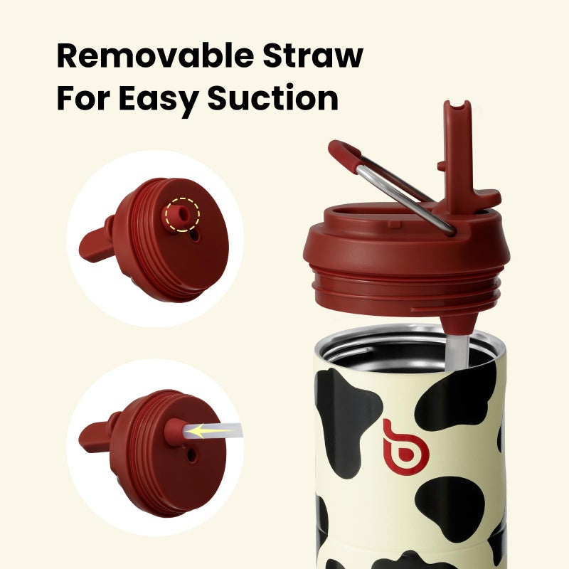 BOTTLE BOTTLE Insulated Water Bottle 24oz with Straw Lid and Handle for Sports Travel Gym Stainless Steel Water Bottles Double-Wall Vacuum Metal Leak Proof BPA-Free (Cow) - Image 4