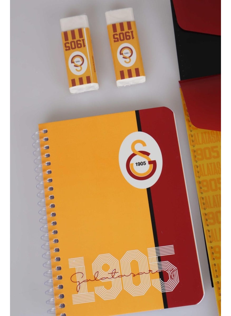 Galatasaray - Licensed A4 Spiral 2 Pieces Square 2 Pieces Lined Notebook Eraser Peaked Pencil 16-Piece School Label 2 Pieces Snap File Pencil Sharpener Set - Image 1