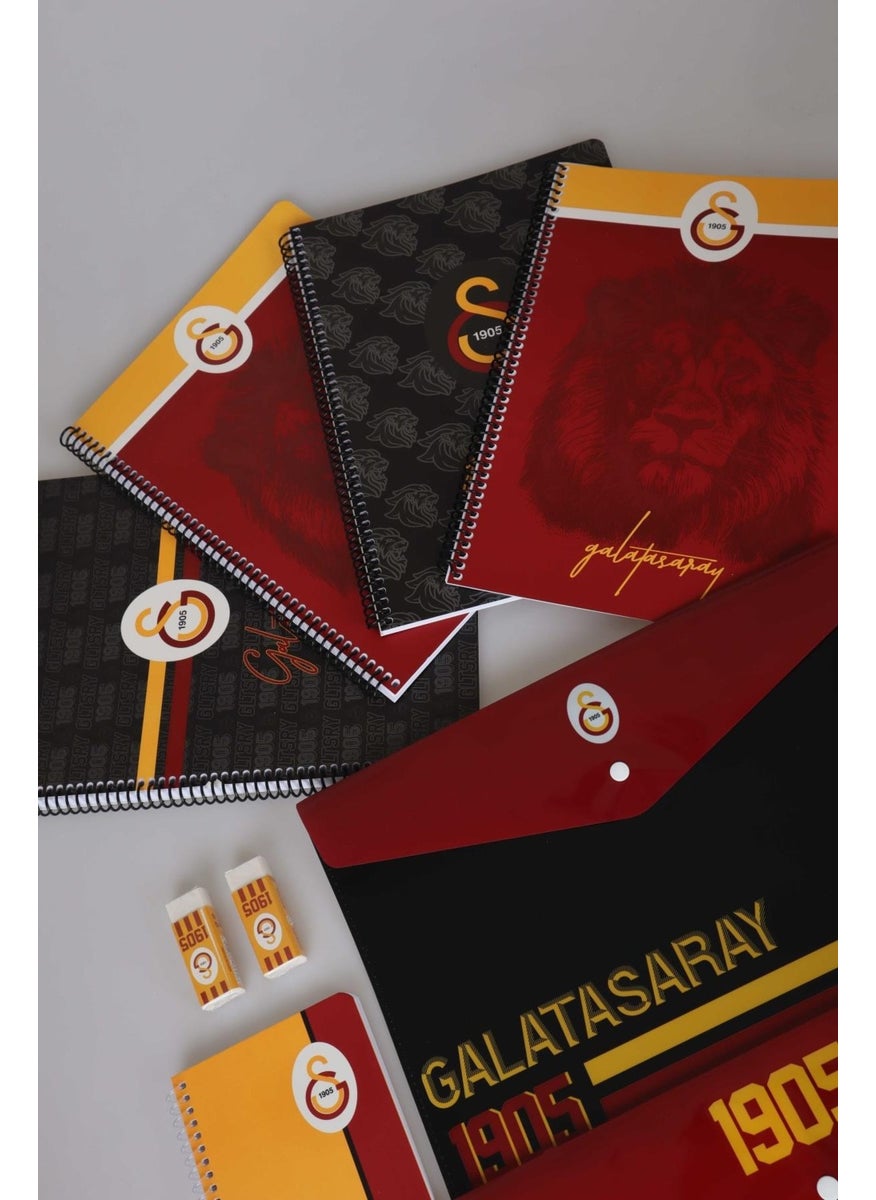 Galatasaray - Licensed A4 Spiral 2 Pieces Square 2 Pieces Lined Notebook Eraser Peaked Pencil 16-Piece School Label 2 Pieces Snap File Pencil Sharpener Set - Image 1