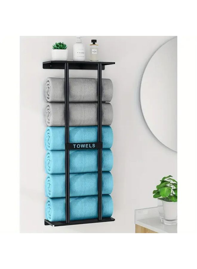 Heavy Duty Iron Wall Mounted Towel Rack Space Saving Vertical Organizer Modern Minimalist Black Frame For Home Hotel Spa Public Restrooms Easy Installation No Tools Needed Sturdy Construction Multitier - Image 1