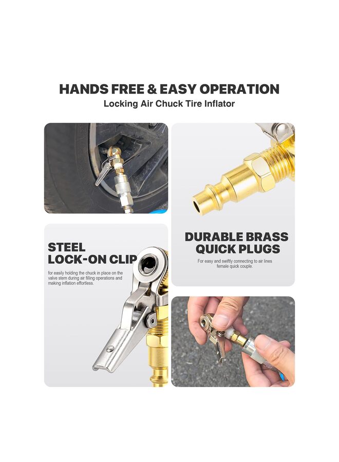 قطعتان من ظرف إطارات كروي مغلق NPT بقطر ربع بوصة مع مشبك، ظرف هواء قابل للقفل، نافخ إطارات مع ظرف هواء سريع التوصيل، ظرف هواء قابل للتثبيت لإطارات الشاحنات والسيارات وضاغط الهواء. - Image 2