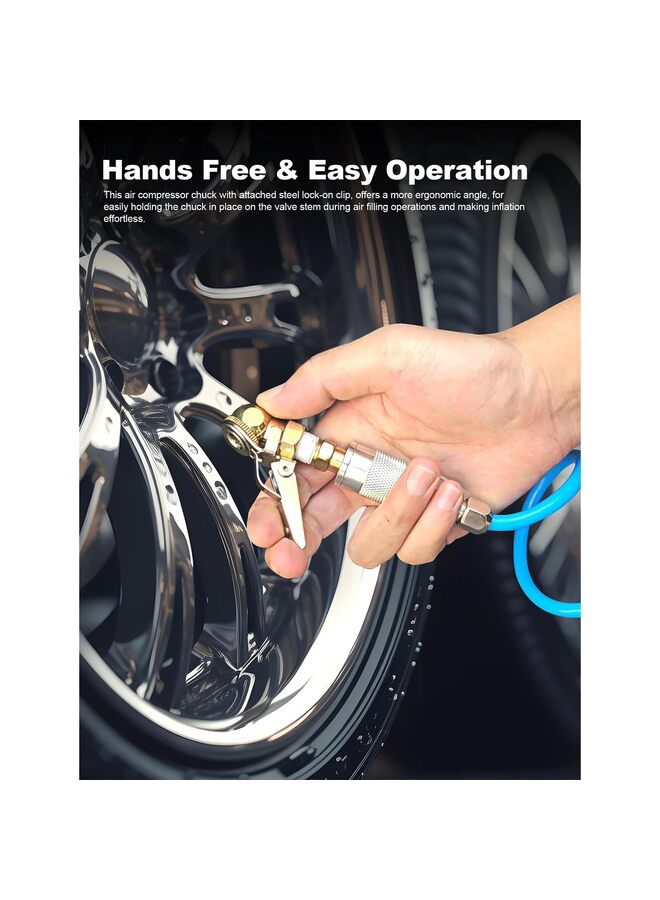 قطعتان من ظرف إطارات كروي مغلق NPT بقطر ربع بوصة مع مشبك، ظرف هواء قابل للقفل، نافخ إطارات مع ظرف هواء سريع التوصيل، ظرف هواء قابل للتثبيت لإطارات الشاحنات والسيارات وضاغط الهواء. - Image 4