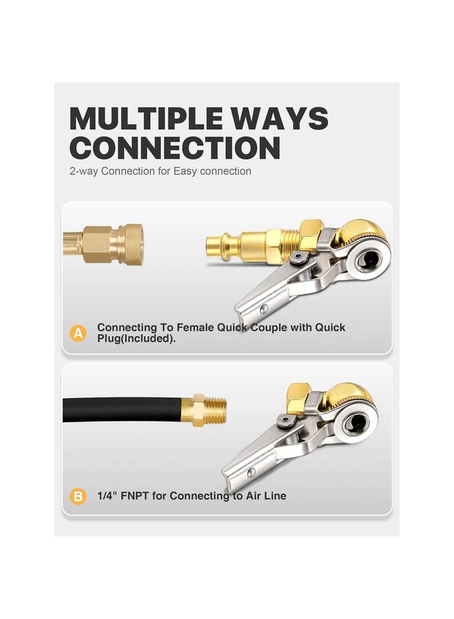 قطعتان من ظرف إطارات كروي مغلق NPT بقطر ربع بوصة مع مشبك، ظرف هواء قابل للقفل، نافخ إطارات مع ظرف هواء سريع التوصيل، ظرف هواء قابل للتثبيت لإطارات الشاحنات والسيارات وضاغط الهواء. - Image 3