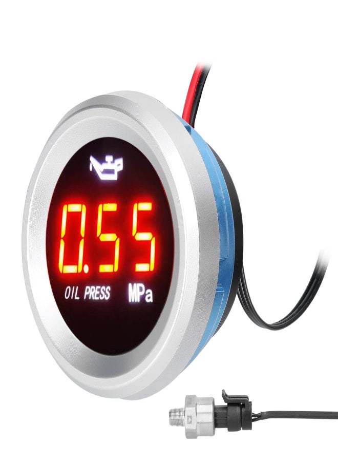 مقياس ضغط الزيت 52 مم، عداد رقمي للسيارة، شاشة LED، 9-35 فولت، مزود بمستشعر 1/8NPT ووظيفة إنذار - Image 1