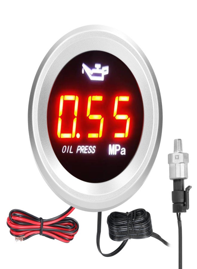 مقياس ضغط الزيت 52 مم، عداد رقمي للسيارة، شاشة LED، 9-35 فولت، مزود بمستشعر 1/8NPT ووظيفة إنذار - Image 4