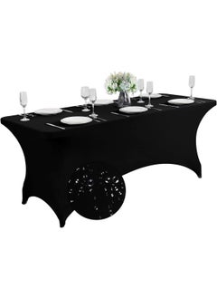 HomarKet Spandex Tablecloth , 183*76*76CM Washable and Wrinkle Resistant Stretch Rectangular Fitted Patio Table Cover for Event, Wedding, Banquet & Parties (6FT,Black)  - Image 1