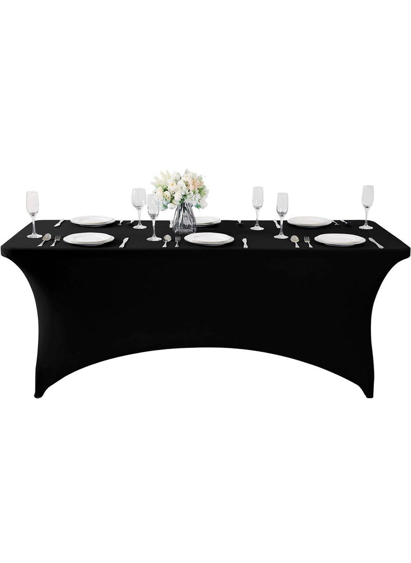 HomarKet - Spandex Tablecloth , 183*76*76CM Washable and Wrinkle Resistant Stretch Rectangular Fitted Patio Table Cover for Event, Wedding, Banquet & Parties (6FT,Black) - Image 1