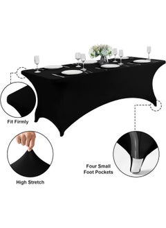 HomarKet Spandex Tablecloth , 183*76*76CM Washable and Wrinkle Resistant Stretch Rectangular Fitted Patio Table Cover for Event, Wedding, Banquet & Parties (6FT,Black)  - Image 2