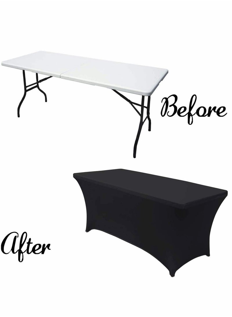 HomarKet - Spandex Tablecloth , 183*76*76CM Washable and Wrinkle Resistant Stretch Rectangular Fitted Patio Table Cover for Event, Wedding, Banquet & Parties (6FT,Black) - Image 1