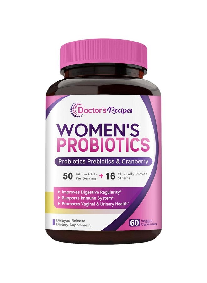 Doctor's Recipes Doctor's Recipes Women’s Probiotic, 60 Caps 50 Billion CFU 16 Strains, with Organic Cranberry, Digestive Immune Vaginal & Urinary Health, Shelf Stable, Delayed Release, No Soy Gluten Dairy  - Image 1