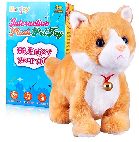 Marsjoy Yellow Robot Cat Plush Stuffed Animal Interactive Meow Kitten Touch Control Electronic Pet Robotic Kitty Toy, Animated Toy Cats for Girls Baby Kids - Image 1