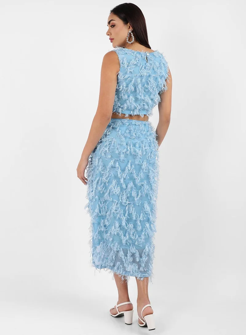 Pinacolada  Women's Light Blue All-Around Tassel Co-Ord Set for Women | Best Price UAE