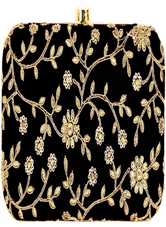 REGMESS Women's Embroidered Faux Silk Clutch (Black) - Image 1