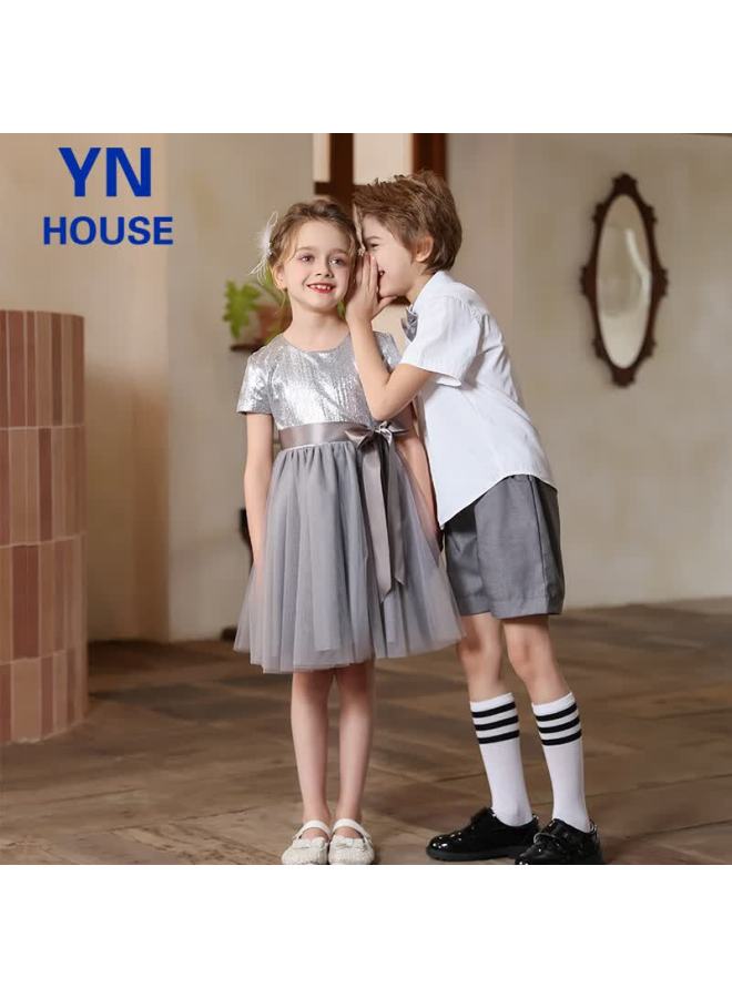 Yinuofang Girls' Princess Dress Summer Performance Dress Host Wedding Flower Girl Dress - Image 4