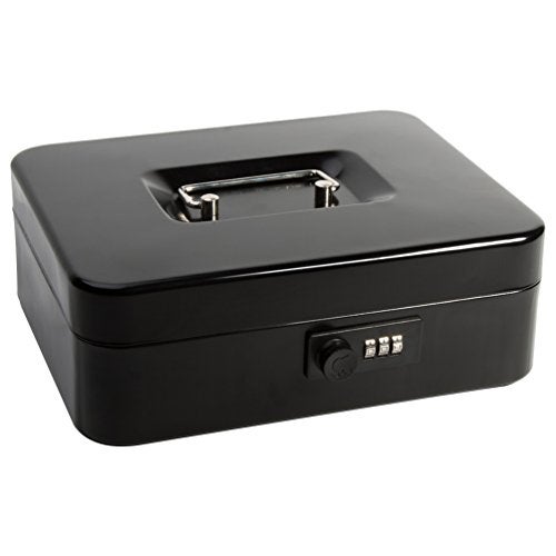 Decaller Safe Cash Box With Combination Lock, Decaller Medium Double Layer Cash Box with Money Tray Locking Storage Box, 9 4/5" x 7 4/5" x 3 1/2", QH2501M, Black - Image 1