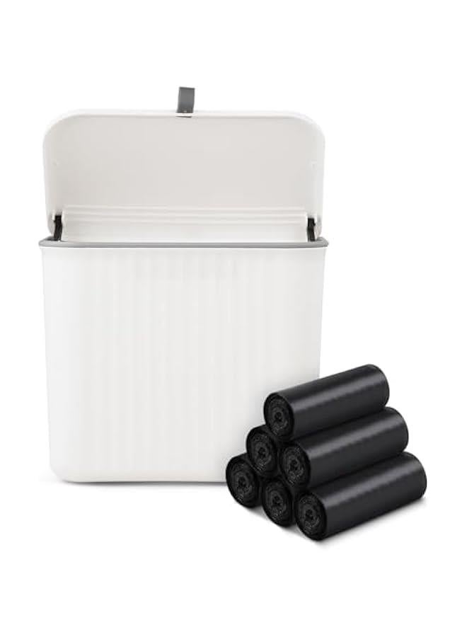 Arabest Sanitary Napkin Receptacle,White Plastic Wall Mounted Tampon Disposal Bin with Lid 10x9x6 inches Feminine Hygiene Trash Can for Women Bathroom Home Office Sanitary Waste(with 200pcs Trash Bag) - Image 1