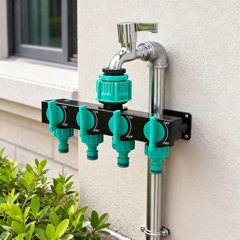 Hard Shell Plastic Garden Hose Distributor 4 Outlet with Independent Switches - Image 1
