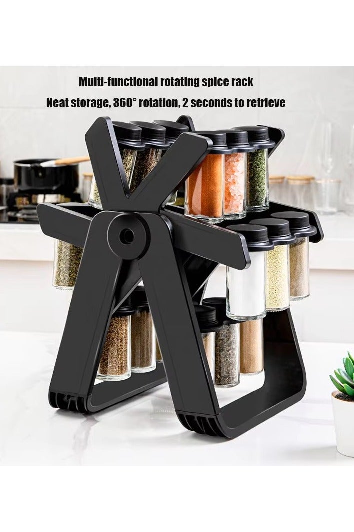 بيتشو رف توابل دوار متعدد الوظائف مع 18 برطمانًا زجاجيًا ومنظم زجاجات دوارة - مجموعة تنظيم التوابل للمطبخ - Image 2