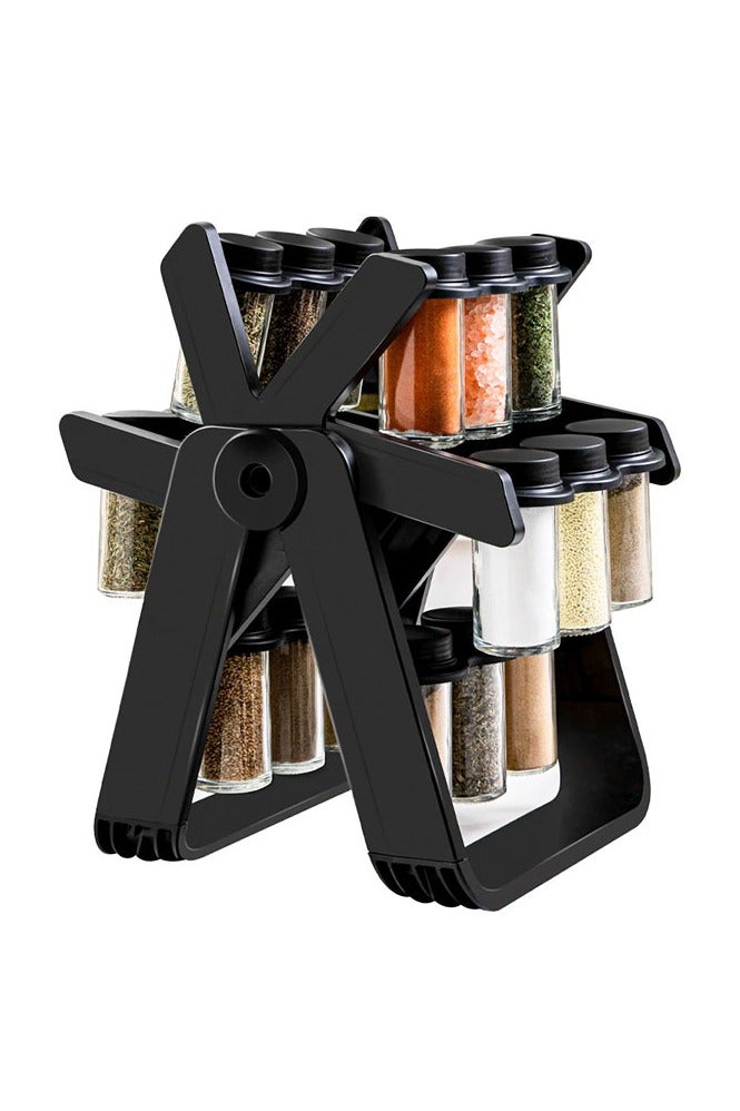 بيتشو رف توابل دوار متعدد الوظائف مع 18 برطمانًا زجاجيًا ومنظم زجاجات دوارة - مجموعة تنظيم التوابل للمطبخ - Image 1