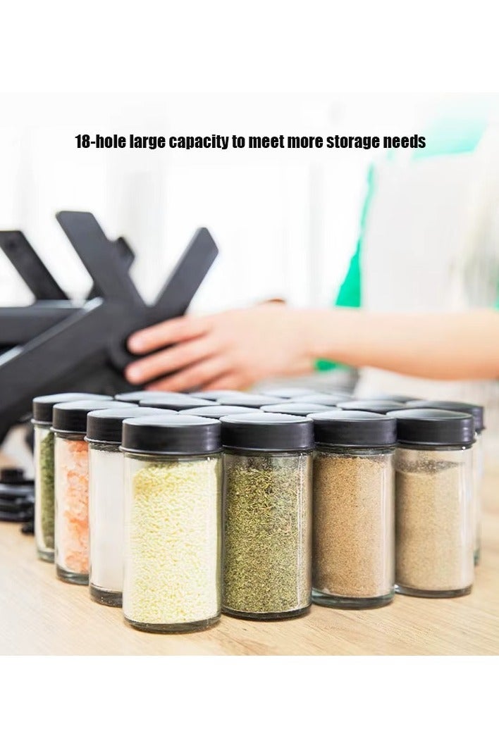 بيتشو رف توابل دوار متعدد الوظائف مع 18 برطمانًا زجاجيًا ومنظم زجاجات دوارة - مجموعة تنظيم التوابل للمطبخ - Image 5