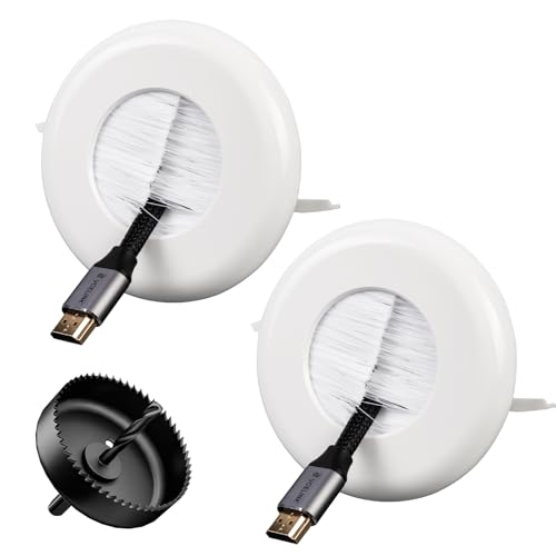 VCELINK Brush in Wall Cable Management Kit for Wall Mounted TV, Cord Hider for Low Voltage Cables Pass Through, Includes Hole Saw Drill Attachment and Mounting Brackets for Easy Install, White, 2-Pack - Image 1