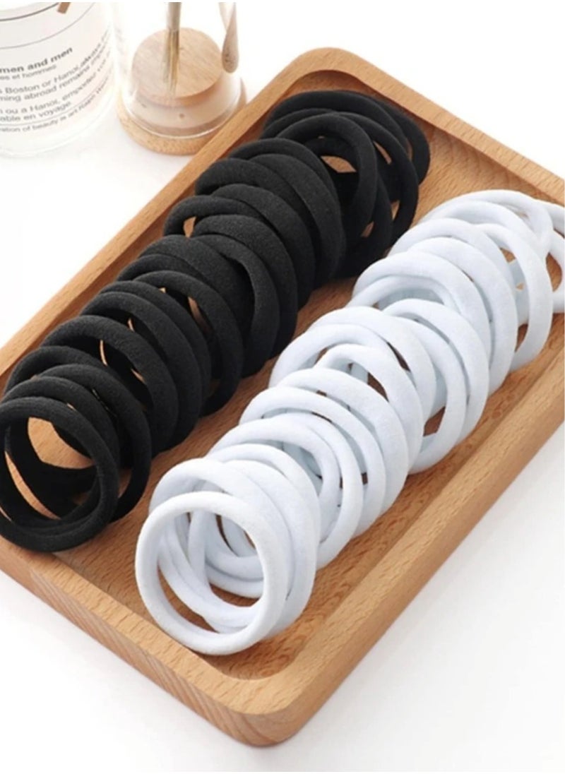 Generic Girly Black and white elastic hair bobbles 4-5 cm diameter ties, 24 pieces  - Image 1