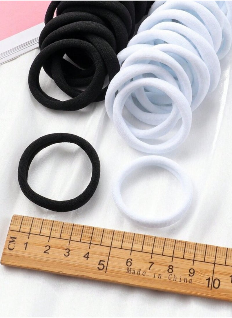 Generic Girly Black and white elastic hair bobbles 4-5 cm diameter ties, 24 pieces  - Image 2