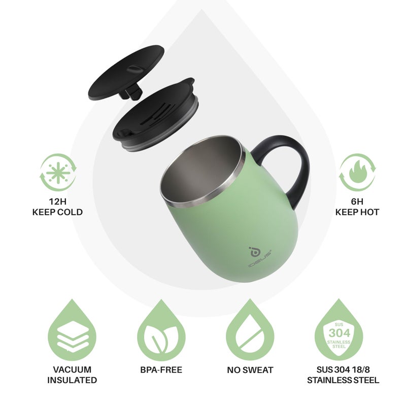 Ideus 16 oz Insulated Coffee Mug with Handle and Lid, Double Wall Stainless Steel Vacuum Insulated Tumbler Cup, Travel Coffee Cup Thermal Cup for Home Office (Green) - Image 2