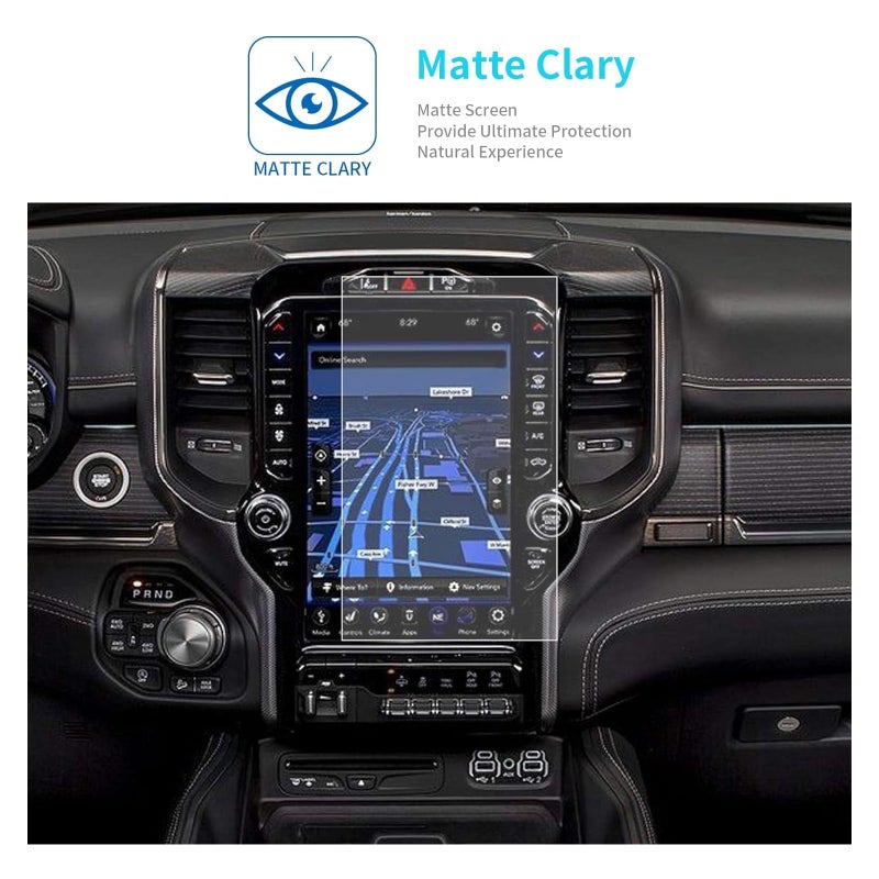 Carwiner Compatible with Dodge Ram Matte Screen Protector 12 Inch 2019-2026 1500 2500 3500 Anti Glare Fingerprint Navigation Protection Tempered Glass Accessories (matte) - Image 3