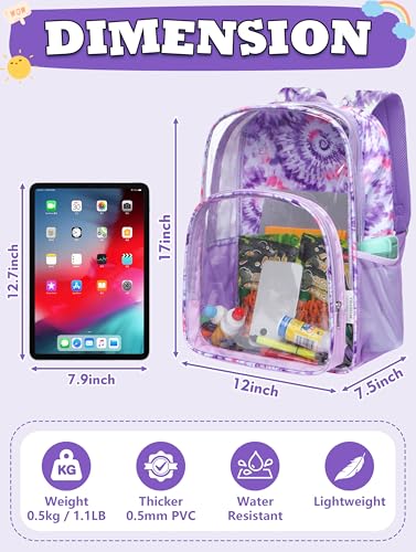 BLUEFAIRY Clear Backpack for Girls School Book Bag Stadium Approved Heavy Duty PVC See Through Bag Large Transparent Bookbag for Kids Travel Work Events Mochilas Escolares para Nias Spiral Purple - Image 3