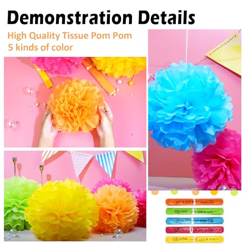 SOOKOO 15 PCS Tissue Paper Pom Poms in 14 Inch, 12 Inch, 10 Inch Assorted Rainbow Colors Paper Flowers Balls for Birthday Wedding Christmas Party and Festival Decorations - Image 4