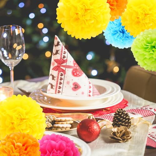SOOKOO 15 PCS Tissue Paper Pom Poms in 14 Inch, 12 Inch, 10 Inch Assorted Rainbow Colors Paper Flowers Balls for Birthday Wedding Christmas Party and Festival Decorations - Image 3